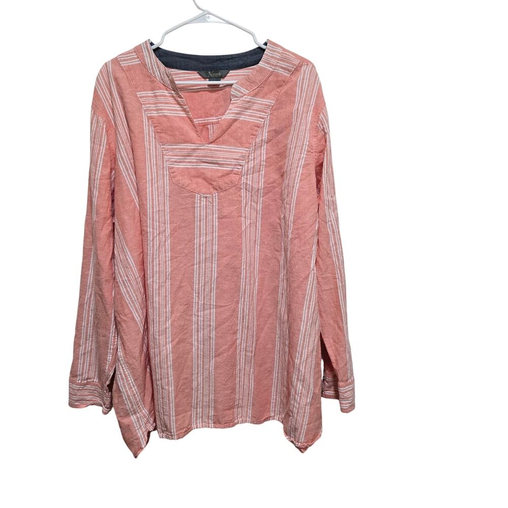 Natural Reflections Linen Tunic Top 3X Coral Stripe Boho